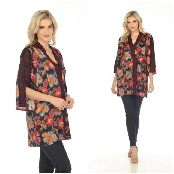 💕JOHNNY WAS WORKSHOP💕 Sedonia Kimono 100% Silk ~ Floral Print XS NWOT - Picture 4 of 16